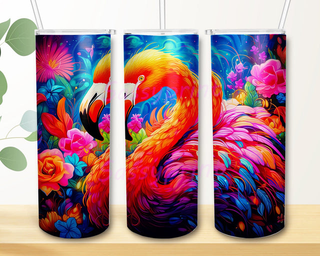Colors Beautiful Flamingo With Flowers 20oz Skinny Tumbler Sublimation Design, Colorful Flamingo Flowers Tumbler, Animal Tumbler, Cute Colorful Flamingo Png Sublimation sassyprint 