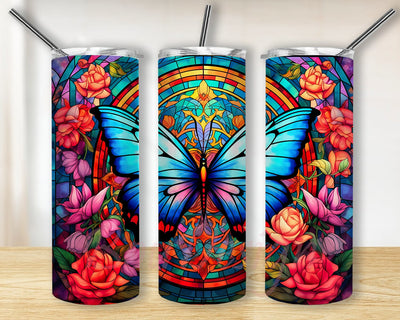 Colors Butterflies And Flowers 20oz Skinny Tumbler Sublimation Design, Flowers Butterfly Tumbler, Rainbow Neon Butterfly Spring Tumbler Wrap Sublimation BouDesign 