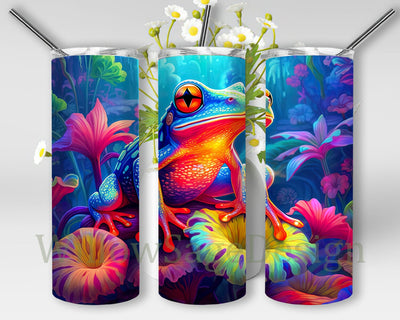 Colors Frog 20oz Skinny Tumbler Sublimation Design, Colorful Frog Floral Tumbler, Neon Colorful Frog Tumbler Wrap, Neon Frogs Tumbler Sublimation WillowSageDesign 