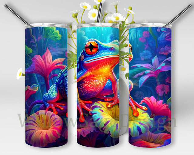 Colors Frog 20oz Skinny Tumbler Sublimation Design, Colorful Frog Floral Tumbler, Neon Colorful Frog Tumbler Wrap, Neon Frogs Tumbler Sublimation WillowSageDesign 