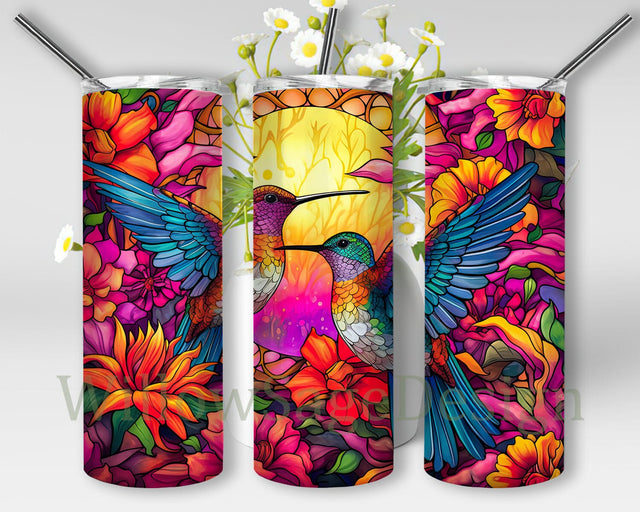 Colors Sunflowers With Hummingbirds 20oz Skinny Tumbler Sublimation Design, Colorful Hummingbird Floral, Hummingbirds Tropical Sunflower Tumbler Sublimation WillowSageDesign 
