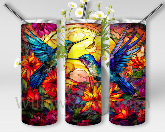 Colors Sunflowers With Hummingbirds 20oz Skinny Tumbler Sublimation Design, Colorful Hummingbird Floral, Hummingbirds Tropical Sunflower Tumbler Sublimation WillowSageDesign 