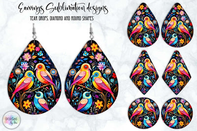 Colourful Birds Earrings Sublimation mini Bundle SVG Designs by Ira 