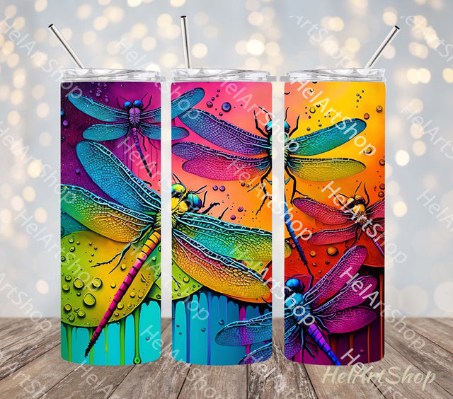 Colourful Dragonflies Tumbler PNG, Skinny Tumbler PNG Sublimation _HelArtShop_ 