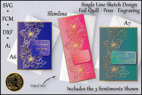 Columbine Cards - Single line for Foil Quill. | A6 | A7 | Slimline Sketch DESIGN DrawnTogether with love 