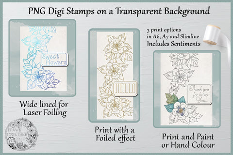 Columbine cards - Single line for Foil Quill | |Digi Stamps | Illustrations. Bundle Sketch DESIGN DrawnTogether with love 