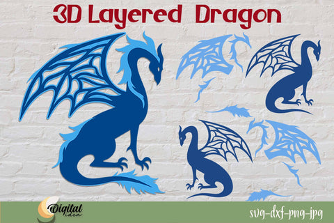 Colurful Flying Dragons | Layered Dragon Bundle SVG SVG Evgenyia Guschina 