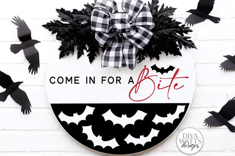 Come In For A Bite SVG | Halloween Bat / Vampire Round Sign Design SVG Diva Watts Designs 