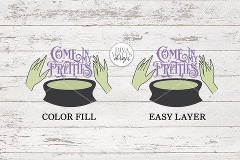 Come In My Pretties SVG | Halloween Witch's Cauldron Round Sign Design SVG Diva Watts Designs 