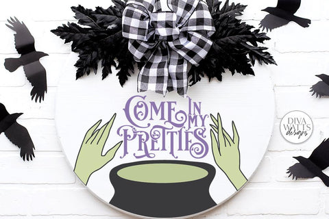 Come In My Pretties SVG | Halloween Witch's Cauldron Round Sign Design SVG Diva Watts Designs 