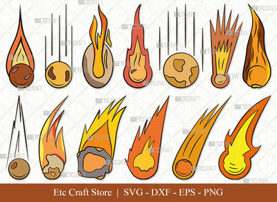 Comet SVG, Comet Clipart, Asteroid Svg, Comet Icon Svg, Flaming Asteroid Svg, Space Svg, Meteor Svg, Fireball Svg, Comet Bundle SVG ETC Craft 