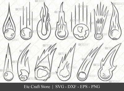 Comet SVG, Comet Outline, Asteroid Svg, Comet Icon Svg, Flaming Asteroid Svg, Space Svg, Meteor Svg, Fireball Svg, Comet Bundle SVG ETC Craft 