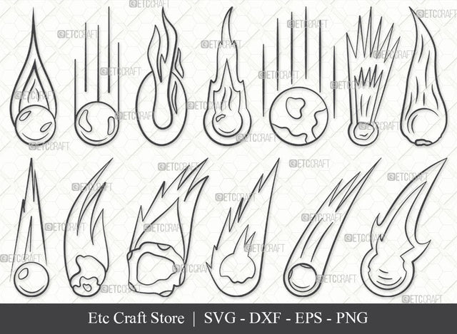 Comet SVG, Comet Outline, Asteroid Svg, Comet Icon Svg, Flaming Asteroid Svg, Space Svg, Meteor Svg, Fireball Svg, Comet Bundle SVG ETC Craft 