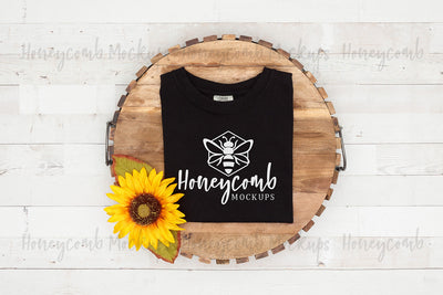 Comfort Colors 1717 Black Mockup, Folded Mockup, Women's T-Shirt Mockup, Sunflower Mockup, Farmhouse Mockup Mock Up Photo Honeycomb Mockups 