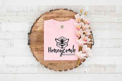 Comfort Colors 1717 Blossom Mockup, Folded Mockup, Women's Pink T-Shirt Mockup, Farmhouse Mockup, Spring Mockup Mock Up Photo Honeycomb Mockups 