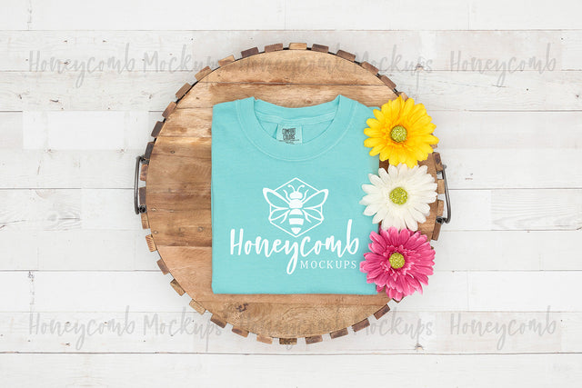 Comfort Colors 1717 Chalky Mint Mockup, Women's T-Shirt Mockup, Folded Mockup, Farmhouse Mockup, Summer Mockup Mock Up Photo Honeycomb Mockups 