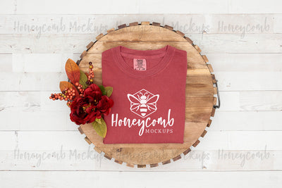 Comfort Colors 1717 Crimson Mockup, Women's T-Shirt Mockup, Folded Mockup, Farmhouse Mockup, Fall Mockup, Christmas Mockup Mock Up Photo Honeycomb Mockups 