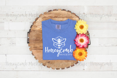 Comfort Colors 1717 Flo Blue, Folded Mockup, Women's Blue T-Shirt Mockup, Summer Mockup, Farmhouse Mockup Mock Up Photo Honeycomb Mockups 