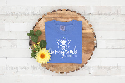 Comfort Colors 1717 Flo Blue Mockup, Women's T-Shirt Mockup, Folded Mockup, Farmhouse Mockup, Summer Mockup Mock Up Photo Honeycomb Mockups 