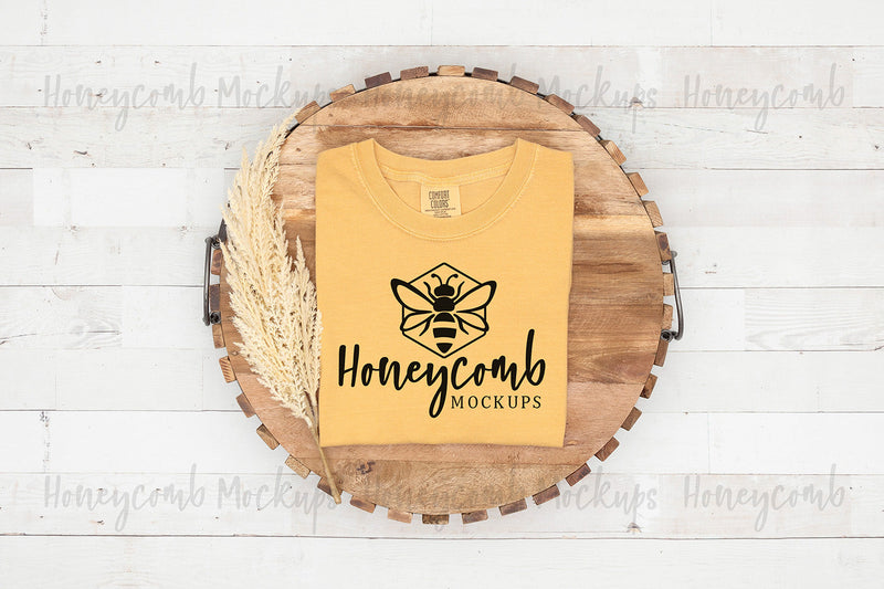 Comfort Colors 1717 Mustard Mockup, Folded Mockup, Women's T-Shirt Mockup, Fall Mockup, Farmhouse Mockup Mock Up Photo Honeycomb Mockups 