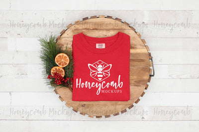 Comfort Colors 1717 Red Mockup, Folded Mockup, Christmas Mockup, Women's Red T-Shirt Mockup, Farmhouse Mockup Mock Up Photo Honeycomb Mockups 