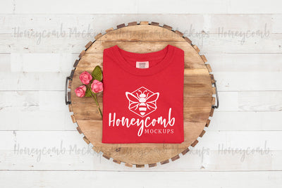 Comfort Colors 1717 Red Mockup, Folded Mockup, Women's Red T-Shirt Mockup, Valentines Mockup, Farmhouse Mockup Mock Up Photo Honeycomb Mockups 