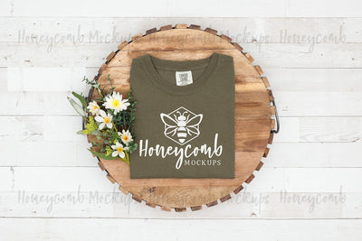 Comfort Colors 1717 Sage Mockup, Folded Mockup, Women's Green T-Shirt Mockup, Spring Mockup, Farmhouse Mockup Mock Up Photo Honeycomb Mockups 