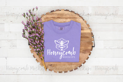 Comfort Colors 1717 Violet Mockup, Spring Mockup, Folded Mockup, Women's Purple T-Shirt Mockup, Farmhouse Mockup Mock Up Photo Honeycomb Mockups 