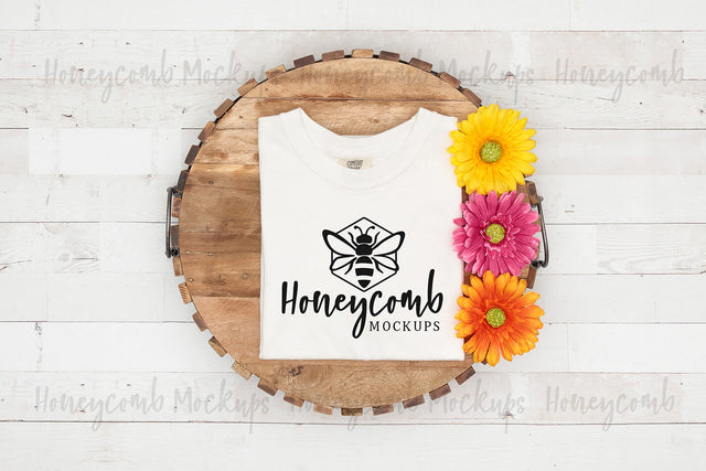 Comfort Colors 1717 White Mockup, Folded Mockup, Summer Mockup, Women's White T-Shirt Mockup, Farmhouse Mockup Mock Up Photo Honeycomb Mockups 