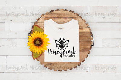 Comfort Colors 1717 White Mockup, Folded Mockup, Women's White T-Shirt Mockup, Sunflower Mockup, Farmhouse Mockup Mock Up Photo Honeycomb Mockups 