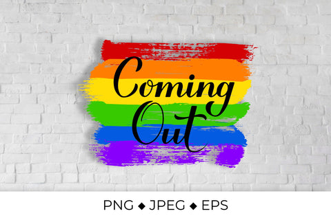 Coming Out calligraphy hand lettering on rainbow flag Sublimation LaBelezoka 