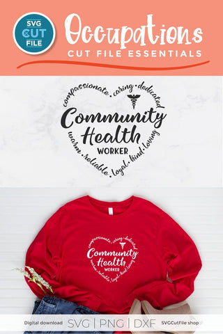 Community Health worker svg, health care worker svg, essential healthcare svg, heart with text svg, care worker svg, CHW gift, svg dxf png SVG SVG Cut File 