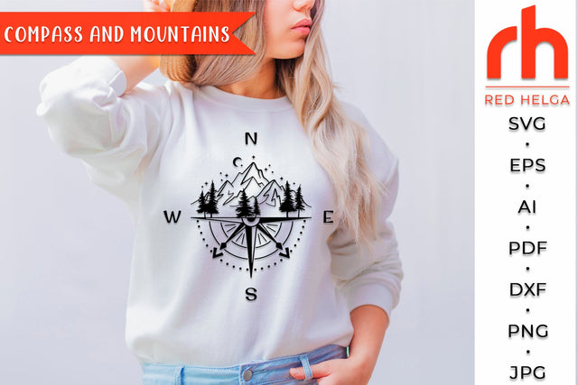 Compass and Mountains SVG - Camping Scene Cut File SVG RedHelgaArt 