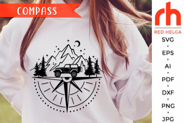 Compass and Suv SVG - Mountain Scene Cut File SVG RedHelgaArt 
