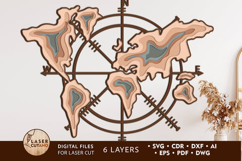 COMPASS MAP Laser Cutting Wood Project SVG LaserCutano 