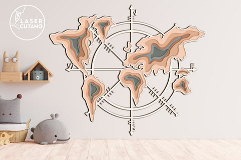 COMPASS MAP Laser Cutting Wood Project SVG LaserCutano 