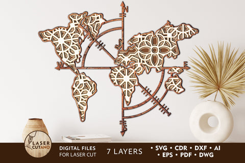 COMPASS MAP Multilayer Laser Cut Files for Laser Cut Wood, Cricut, CNC, Round Sign SVG, 3D Designs SVG LaserCutano 