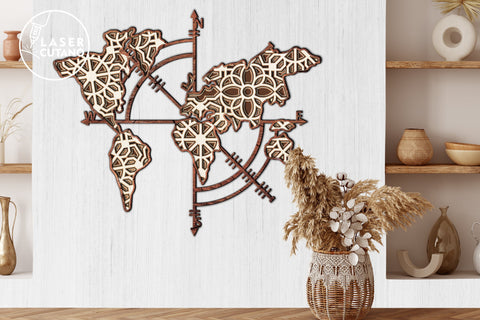 COMPASS MAP Multilayer Laser Cut Files for Laser Cut Wood, Cricut, CNC, Round Sign SVG, 3D Designs SVG LaserCutano 