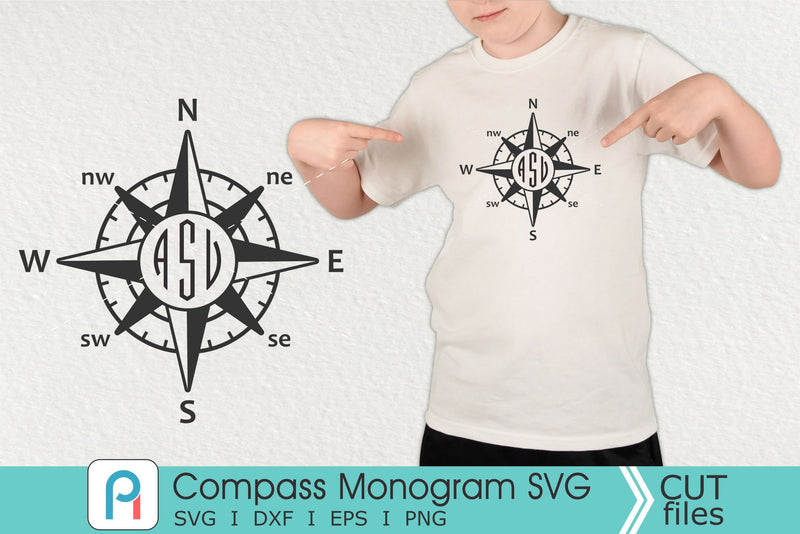 Compass Monogram Svg, Compass Svg, Compass Clip Art - So Fontsy