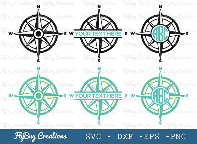 Compass Svg Cut File| Nautical Compass | Mountain Compass | Travel Compass | Split Monogram | Circle Monogram | SVG ETC Craft 