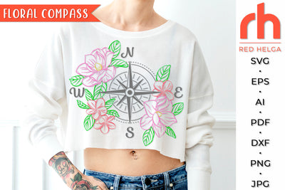 Compass with Magnolias SVG - Floral Design Cut File SVG RedHelgaArt 