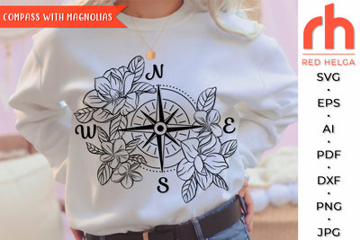 Compass with Magnolias SVG - Floral Design Cut File SVG RedHelgaArt 
