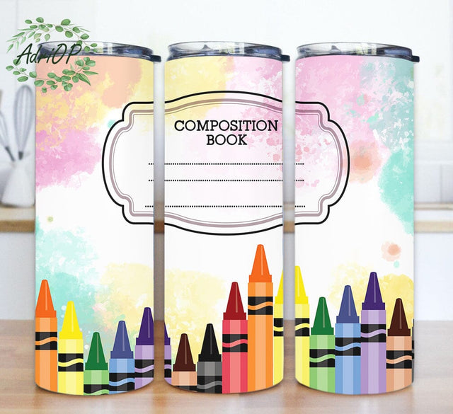 Composition Book 20oz Skinny Tumbler, Teacher Crayon Tumbler Design, Back to School Tumbler Png, Teacher Life Sublimation Design, Instant Download Sublimation AdriOP 