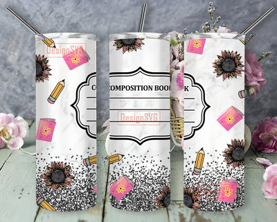 Composition Book Glitter 20oz Tumbler Wrap, Teacher Pencil Design Png, Teacher Sunflower Leopard Tumbler Png, Teacher Appreciation Png, Instant Download Sublimation DesignSVG 