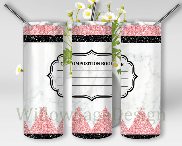 Composition Book Glitter 20oz Tumbler Wrap, Teacher Tumbler Png, Back To School Design Tumbler, Teacher Life Sublimation Design, Digital Download Sublimation WillowSageDesign 