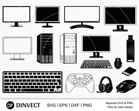 Computer SVG, Computer bundle, Computer instrument svg, Monitor SVG, Game controller svg, Keyboard svg, CPU svg, cricut design space, vinyl cut files SVG Dinvect 