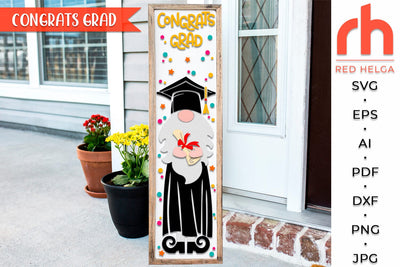 Congrats Grad SVG, Porch Board Cut File, Gnome in Mantle DXF, Layered Graduation Sign SVG RedHelgaArt 