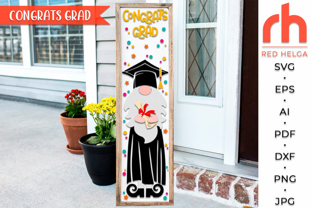 Congrats Grad SVG, Porch Board Cut File, Gnome in Mantle DXF, Layered Graduation Sign SVG RedHelgaArt 