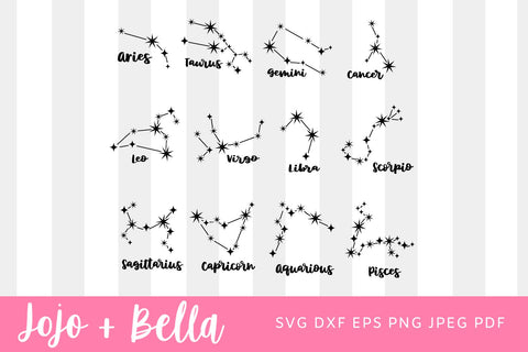 Constellations SVG, Zodiac Star Constellations SVG Bundle (Instant Download) | Zodiac SVG, Horoscope Svg, Star Sign Cut SVG Jojo&Bella 