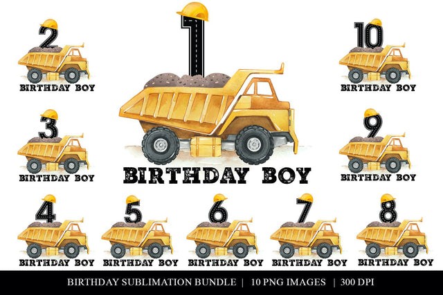 Construction Birthday Bundle |1st-10th Birthday Shirt PNGs Sublimation BijouBay 